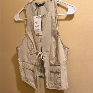 Zara Beige Tie-Front Utility Vest
